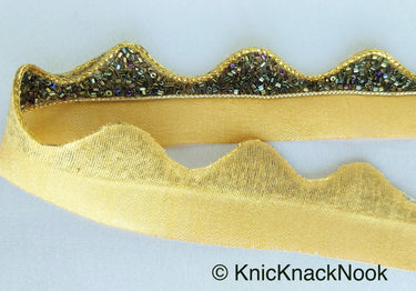 Gold Brown Shimmer Trim With Antique Gold Brown Beads Embellishments